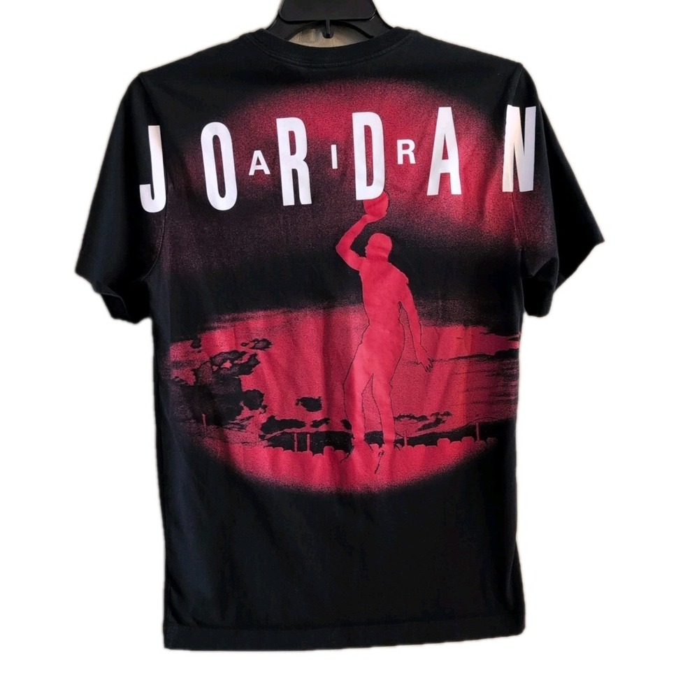 Air Jordan Essentials T-Shirt Black Sz L Jumpman Red Logo On Back Cotton EUV